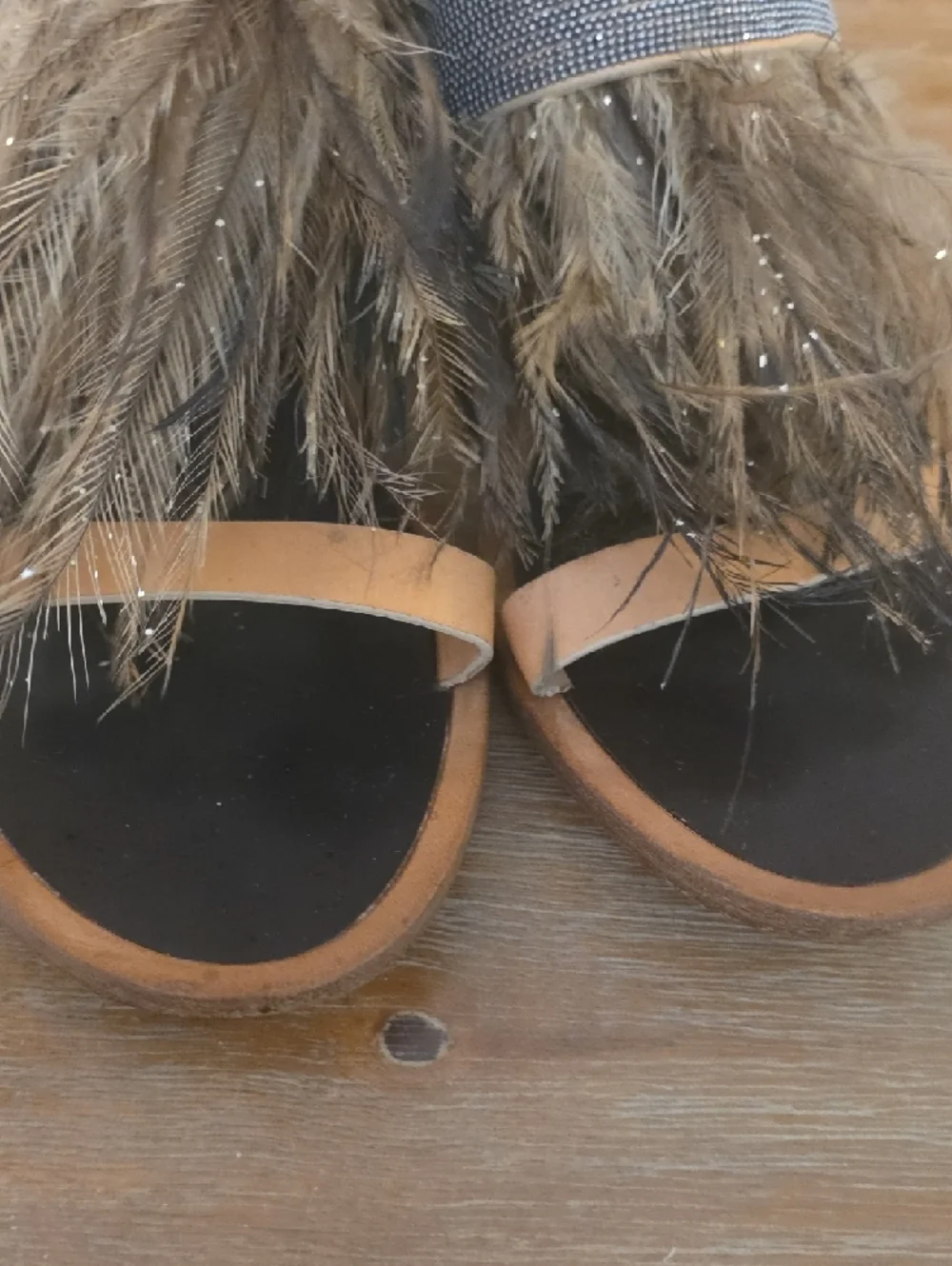 Brunello Cucinelli Ostrich Feather-Trim Slide Sandals in Brown and Black - Picture 8 of 8